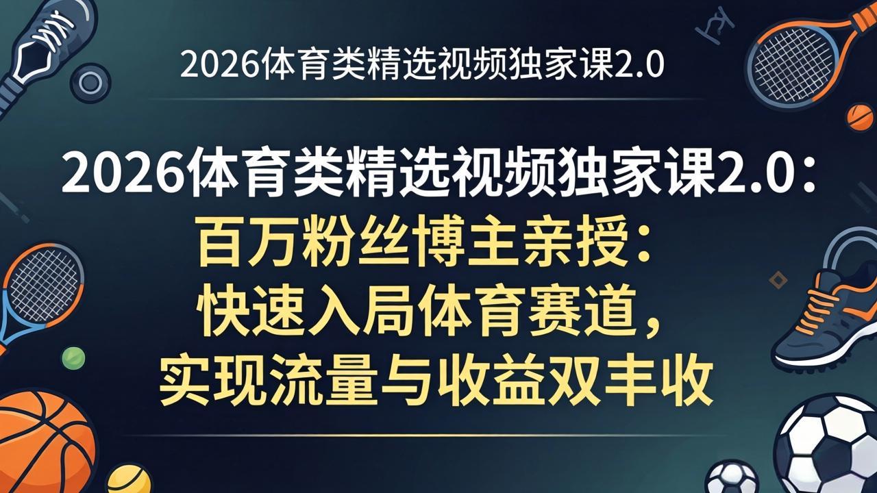 （17991期）2026体育类精选视频独家课2.0：百万粉丝博主亲授：快速入局体育赛道，实现流量与收益双丰收汇创网-网创项目_汇创网_中创网_福缘网_冒泡网_网创项目平台汇创网