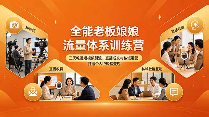 （18187期）全能老板娘流量体系训练营，三天吃透短视频引流、直播成交与私域运营，打造个人IP轻松变现汇创网-网创项目_汇创网_中创网_福缘网_冒泡网_网创项目平台汇创网