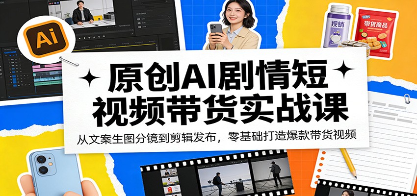 原创AI剧情短视频带货实战课：从文案生图分镜到剪辑发布，零基础打造爆款带货视频汇创网-网创项目_汇创网_中创网_福缘网_冒泡网_网创项目平台汇创网