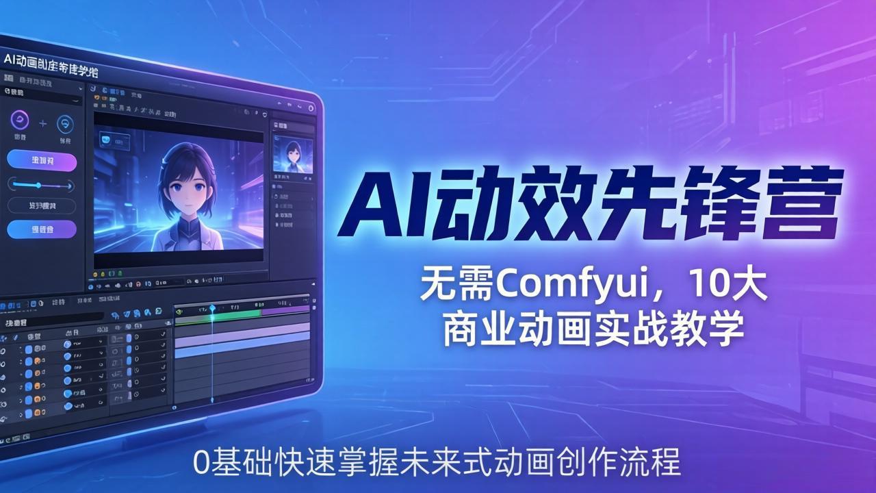 （18077期）AI 动效先锋营：无需Comfyui，10大商业动画实战教学，0基础快速掌握未来式动画创作流程汇创网-网创项目_汇创网_中创网_福缘网_冒泡网_网创项目平台汇创网