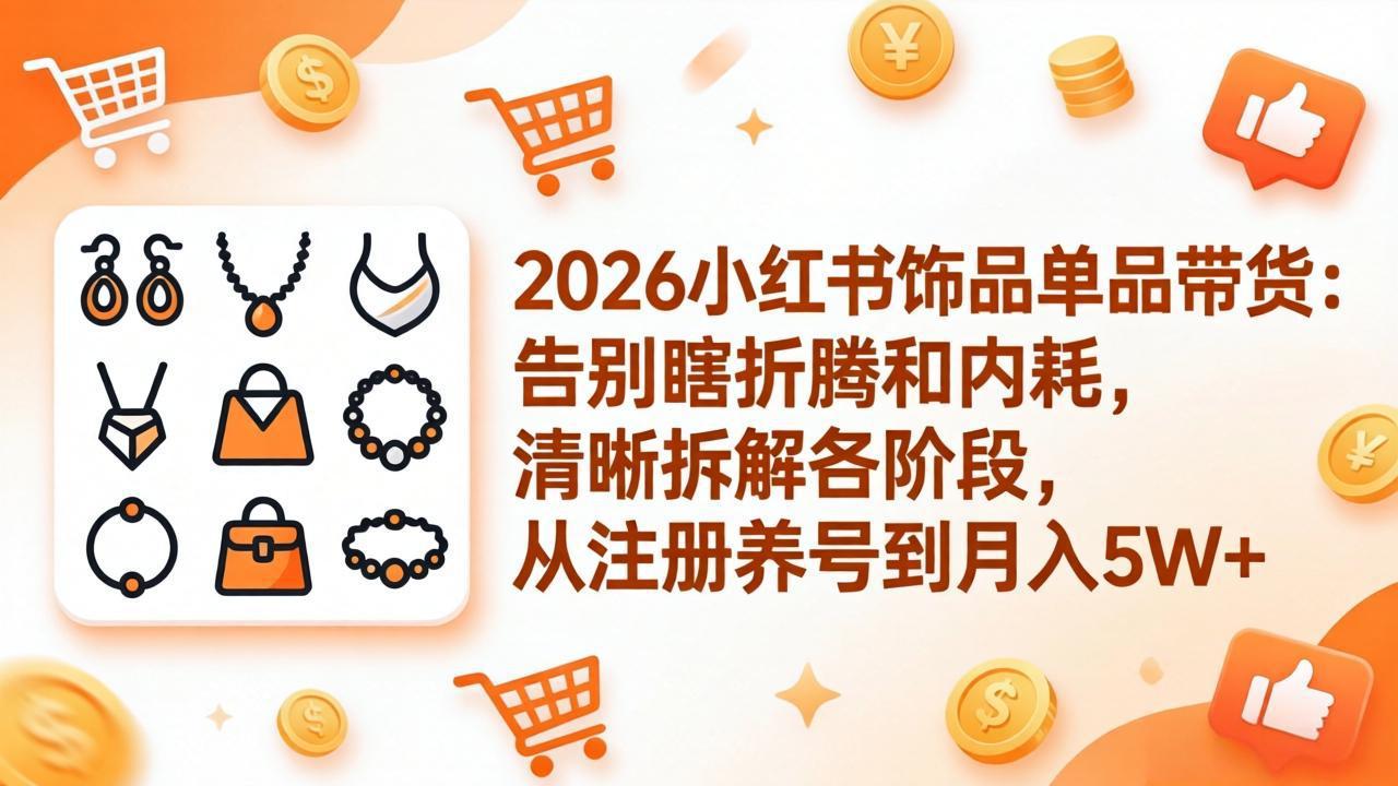 （17861期）2026小红书饰品单品带货：告别瞎折腾和内耗，清晰拆解各阶段，从注册养号到月入5W+汇创网-网创项目_汇创网_中创网_福缘网_冒泡网_网创项目平台汇创网