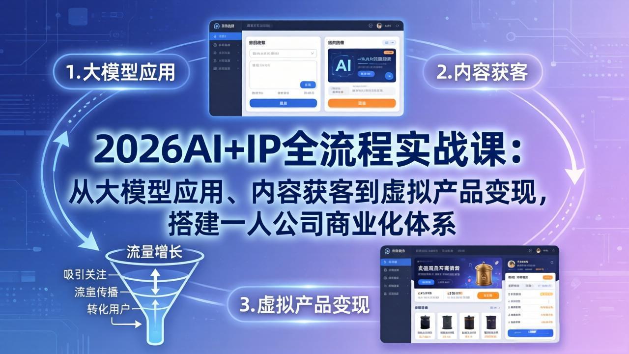 （17863期）2026AI+IP全流程实战课：从大模型应用、内容获客到虚拟产品变现，搭建一人公司商业化体系汇创网-网创项目_汇创网_中创网_福缘网_冒泡网_网创项目平台汇创网