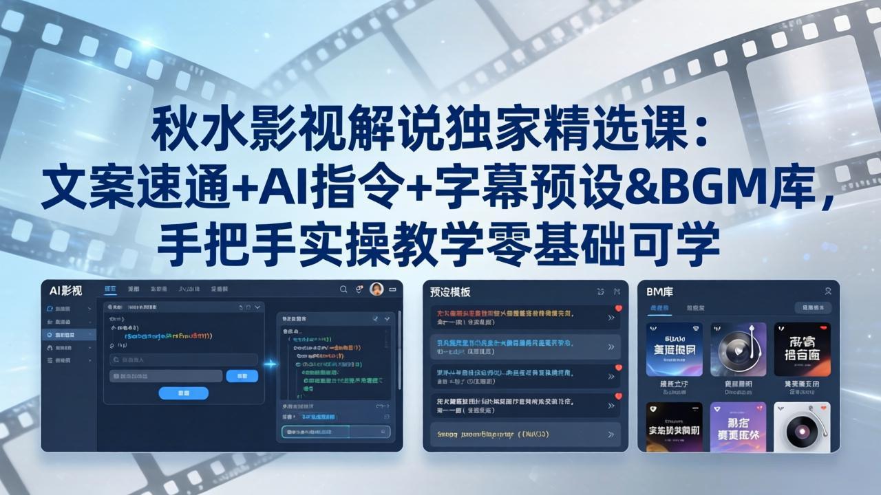 （18080期）秋水影视解说独家精选课：文案速通+AI指令+字幕预设+BGM库，手把手实操教学零基础可学汇创网-网创项目_汇创网_中创网_福缘网_冒泡网_网创项目平台汇创网