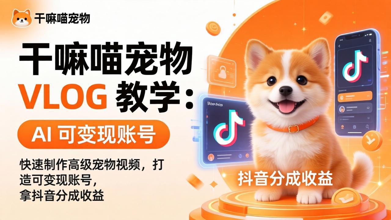 （17888期）干嘛喵宠物 VLOG 教学：AI 快速制作高级宠物视频，打造可变现账号，拿抖音分成收益汇创网-网创项目_汇创网_中创网_福缘网_冒泡网_网创项目平台汇创网