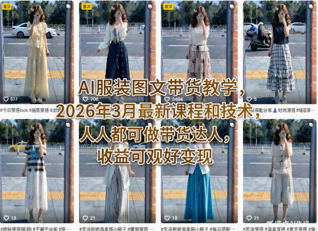 AI服装图文带货教学，2026年3月最新课程和技术，人人都可做带货达人，收益可观好变现汇创网-网创项目_汇创网_中创网_福缘网_冒泡网_网创项目平台汇创网