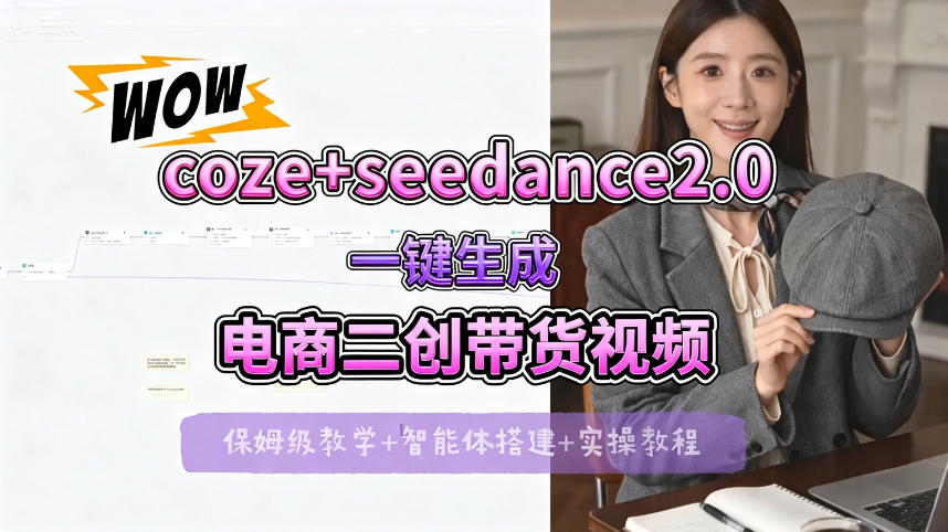 【Coze工作流搭建实操教程】seedance2.0+coze一键生成电商二创带货视频，全流程保姆级教学汇创网-网创项目_汇创网_中创网_福缘网_冒泡网_网创项目平台汇创网