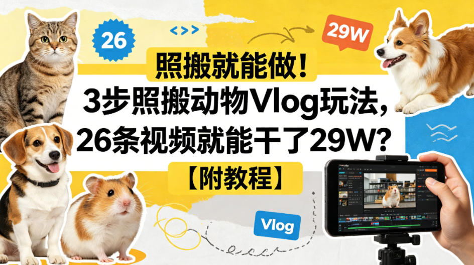 照搬就能做！3步照搬动物Vlog玩法，26条视频就能干了29W？【附教程】【赠coze一键生成工作流】汇创网-网创项目_汇创网_中创网_福缘网_冒泡网_网创项目平台汇创网