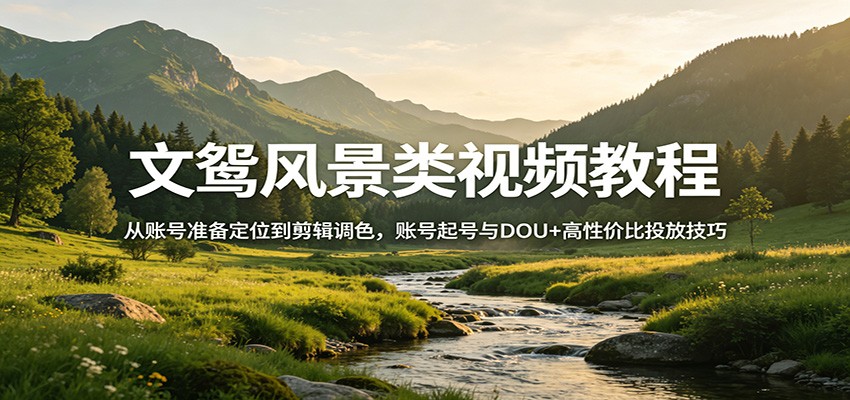 文鸳风景类视频教程：从账号准备定位到剪辑调色，账号起号与DOU+高性价比投放技巧汇创网-网创项目_汇创网_中创网_福缘网_冒泡网_网创项目平台汇创网