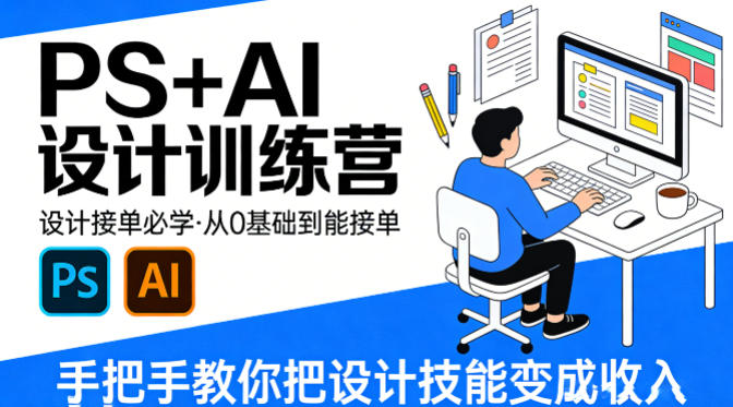 设计接单必学，PS+AI设计训练营，从0基础到能接单，手把手教你把设计技能变成收入汇创网-网创项目_汇创网_中创网_福缘网_冒泡网_网创项目平台汇创网