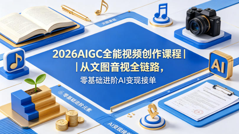 2026AIGC全能视频创作课程｜从文图音视全链路，零基础进阶AI变现接单汇创网-网创项目_汇创网_中创网_福缘网_冒泡网_网创项目平台汇创网