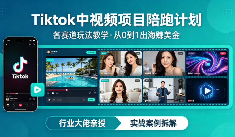 某大佬的Tiktok中视频项目陪跑，涵盖TK各个赛道玩法教学，从0到1出海賺美金汇创网-网创项目_汇创网_中创网_福缘网_冒泡网_网创项目平台汇创网