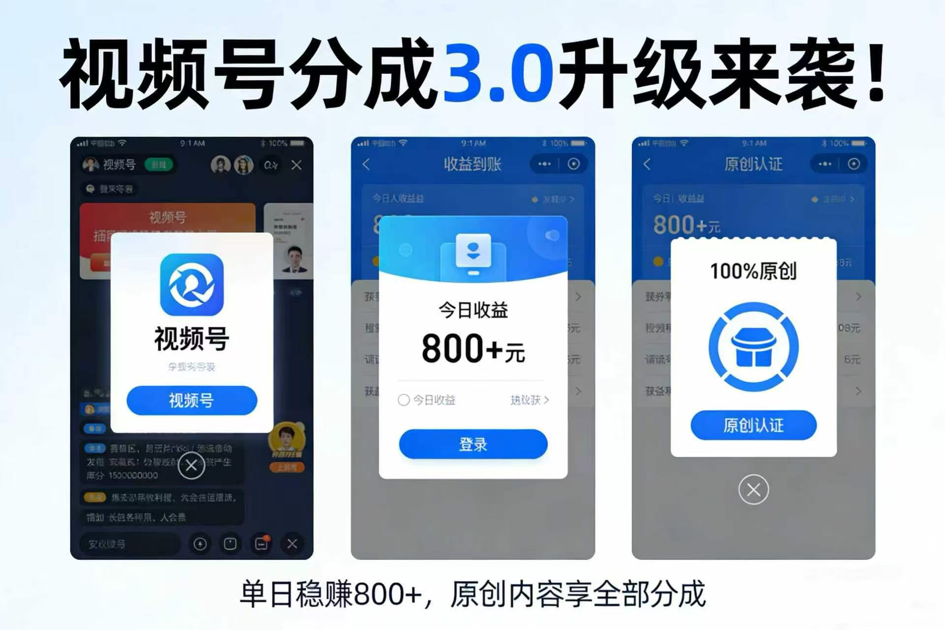 升级来袭！视频号分成 3.0，100% 原创单日稳赚 800+汇创网-网创项目_汇创网_中创网_福缘网_冒泡网_网创项目平台汇创网