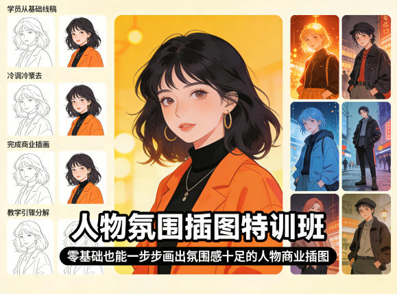 人物氛围插图特训班，零基础也能一步步画出氛围感十足的人物商业插图汇创网-网创项目_汇创网_中创网_福缘网_冒泡网_网创项目平台汇创网