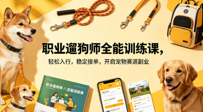 职业遛狗师全能训练课，轻松入行，稳定接单，开启宠物赛道副业汇创网-网创项目_汇创网_中创网_福缘网_冒泡网_网创项目平台汇创网