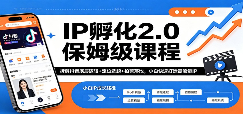 IP孵化2.0保姆级课程：拆解抖音底层逻辑+定位选题+拍剪落地，小白快速打造高流量IP汇创网-网创项目_汇创网_中创网_福缘网_冒泡网_网创项目平台汇创网