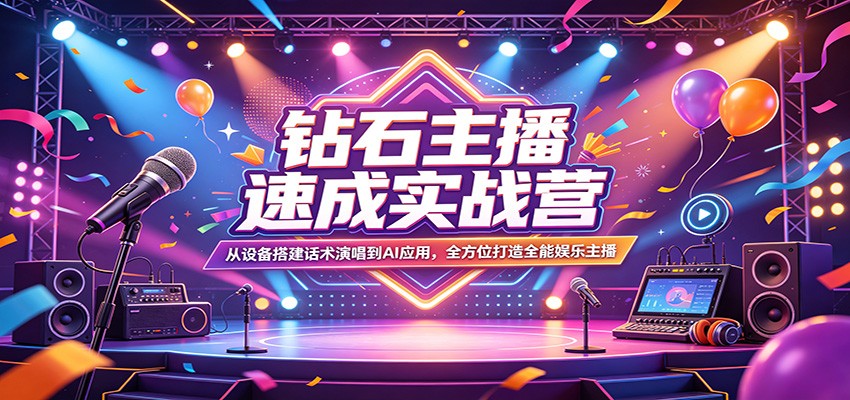 钻石主播速成实战营：从设备搭建话术演唱到AI应用，全方位打造全能娱乐主播汇创网-网创项目_汇创网_中创网_福缘网_冒泡网_网创项目平台汇创网