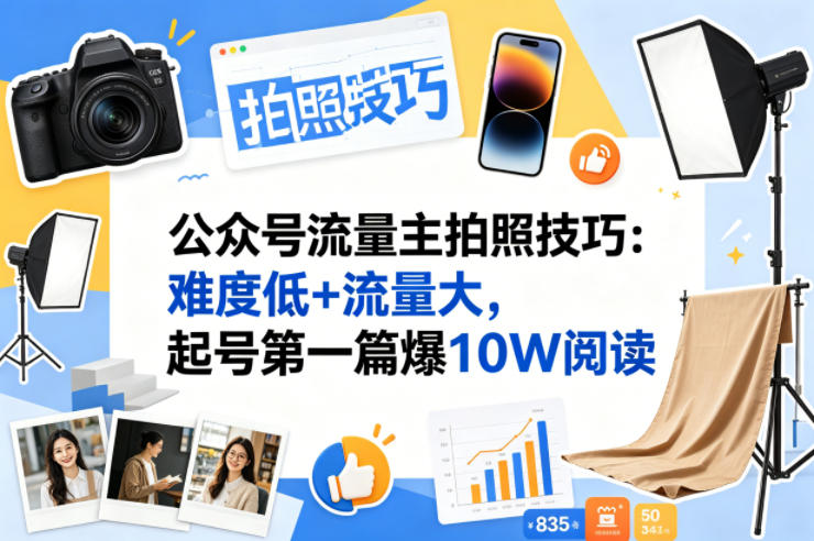 公众号流量主之拍照技巧赛道，难度低+流量大，起号第一篇就爆了10w阅读汇创网-网创项目_汇创网_中创网_福缘网_冒泡网_网创项目平台汇创网