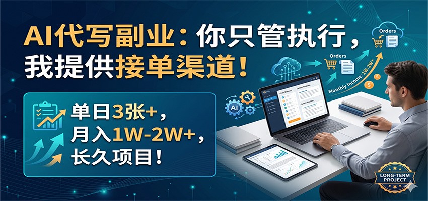 AI代写副业：你只管执行，我提供接单渠道！单日3张+，月入1W-2W+，长久项目汇创网-网创项目_汇创网_中创网_福缘网_冒泡网_网创项目平台汇创网