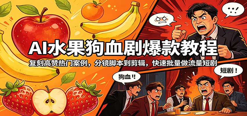 AI水果狗血剧爆款教程：复刻高赞热门案例，分镜脚本到剪辑，快速批量做流量短剧汇创网-网创项目_汇创网_中创网_福缘网_冒泡网_网创项目平台汇创网