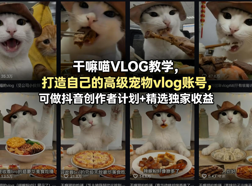 干嘛喵VLOG教学,打造自己的高级宠物vlog账号,可做抖音创作者计划+精选独家收益汇创网-网创项目_汇创网_中创网_福缘网_冒泡网_网创项目平台汇创网