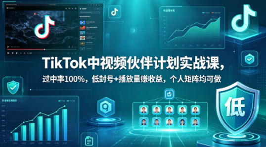 TikTok中视频伙伴计划实战课，过中率100%，低封号+播放量賺收益，个人矩阵均可做汇创网-网创项目_汇创网_中创网_福缘网_冒泡网_网创项目平台汇创网