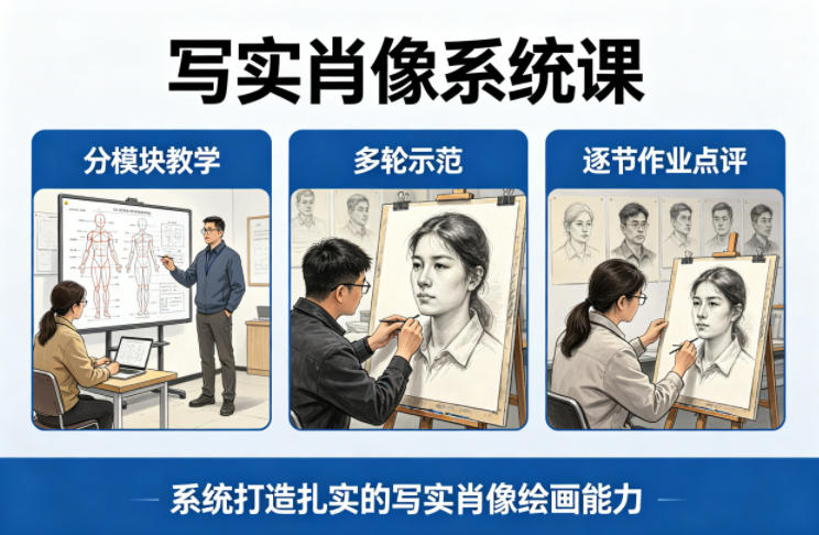 写实肖像系统课,全程分模块教学+多轮示范+逐节作业点评,系统打造扎实的写实肖像绘画能力汇创网-网创项目_汇创网_中创网_福缘网_冒泡网_网创项目平台汇创网
