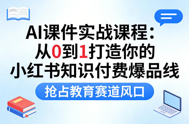 AI课件实战课程，从0到1打造你的小红书知识付费爆品线，抢占教育赛道风口汇创网-网创项目_汇创网_中创网_福缘网_冒泡网_网创项目平台汇创网