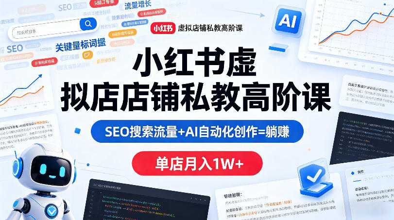 小红书虚拟店铺私教高阶课，SEO搜索流量+AI自动化创作=躺賺，单店月入1W+汇创网-网创项目_汇创网_中创网_福缘网_冒泡网_网创项目平台汇创网