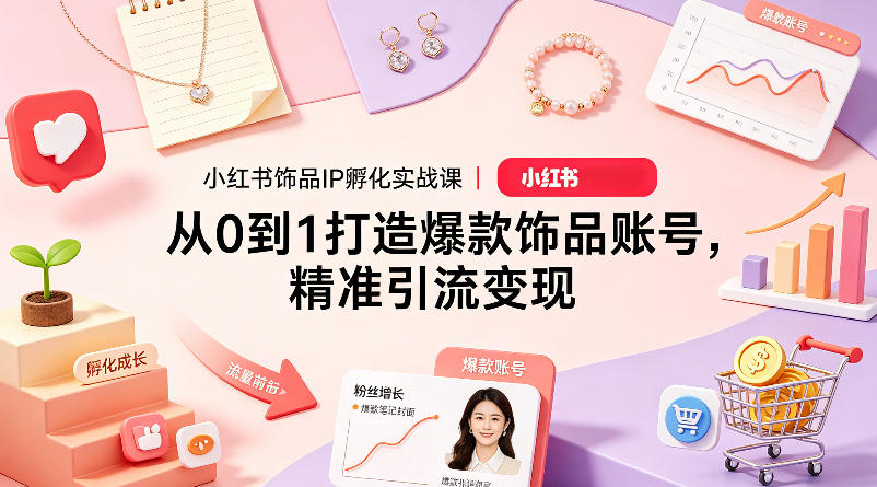 小红书饰品IP孵化实战课｜从0到1打造爆款饰品账号，精准引流变现汇创网-网创项目_汇创网_中创网_福缘网_冒泡网_网创项目平台汇创网