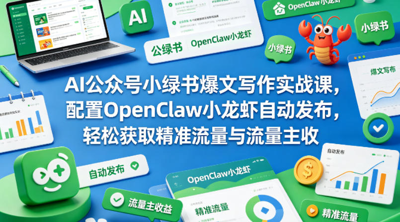 AI公众号小绿书爆文写作实战课，配置OpenClaw小龙虾自动发布，轻松获取精准流量与流量主收益汇创网-网创项目_汇创网_中创网_福缘网_冒泡网_网创项目平台汇创网