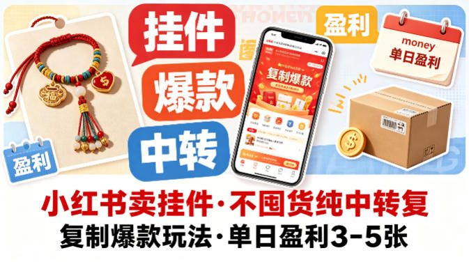 小红书卖挂件，不囤货纯中转复制爆款玩法，单日盈利3-5张汇创网-网创项目_汇创网_中创网_福缘网_冒泡网_网创项目平台汇创网