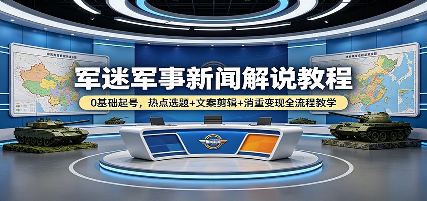 军迷军事新闻解说教程：0基础起号，热点选题+文案剪辑+消重变现全流程教学汇创网-网创项目_汇创网_中创网_福缘网_冒泡网_网创项目平台汇创网