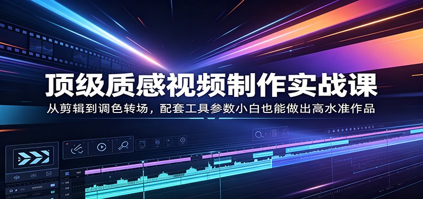 顶级质感视频制作实战课：从剪辑到调色转场，配套工具参数小白也能做出高水准作品汇创网-网创项目_汇创网_中创网_福缘网_冒泡网_网创项目平台汇创网