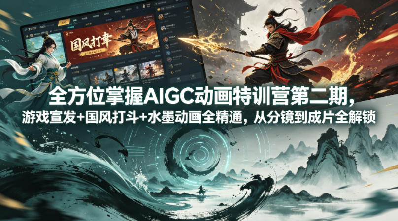 全方位掌握AIGC动画特训营第二期，游戏宣发+国风打斗+水墨动画全精通，从分镜到成片全解锁汇创网-网创项目_汇创网_中创网_福缘网_冒泡网_网创项目平台汇创网