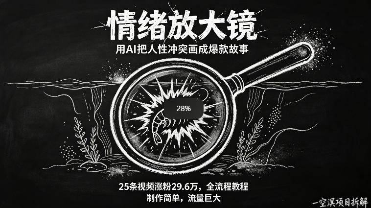 AI制作“情绪放大镜“视频，25条视频涨粉29.6W粉，流量巨大，制作简单，全流程教程汇创网-网创项目_汇创网_中创网_福缘网_冒泡网_网创项目平台汇创网