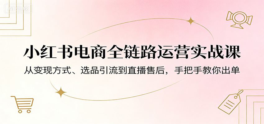 小红书电商全链路运营实战课：从变现方式、选品引流到直播售后，手把手教你出单汇创网-网创项目_汇创网_中创网_福缘网_冒泡网_网创项目平台汇创网