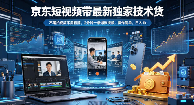 京东短视频带货最新独家技术，不用拍视频不用直播，2分钟一条爆款视频，操作简单，日入1k+【揭秘】汇创网-网创项目_汇创网_中创网_福缘网_冒泡网_网创项目平台汇创网