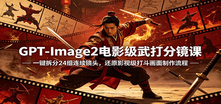 GPT-Image2电影级武打分镜课：一键拆分24组连续镜头，还原影视级打斗画面制作流程汇创网-网创项目_汇创网_中创网_福缘网_冒泡网_网创项目平台汇创网