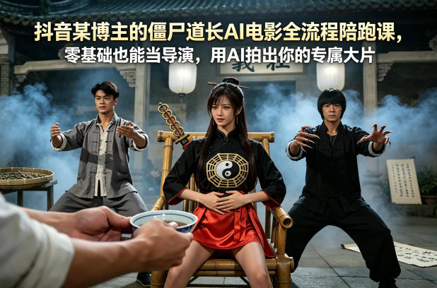 抖音某博主的僵尸道长AI电影全流程陪跑课，零基础也能当导演，用AI拍出你的专属大片汇创网-网创项目_汇创网_中创网_福缘网_冒泡网_网创项目平台汇创网