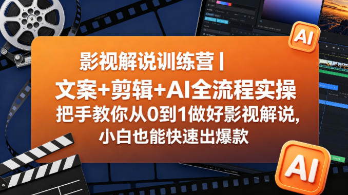 影视解说训练营｜文案+剪辑+AI全流程实操，把手教你从0到1做好影视解说，小白也能快速出爆款汇创网-网创项目_汇创网_中创网_福缘网_冒泡网_网创项目平台汇创网