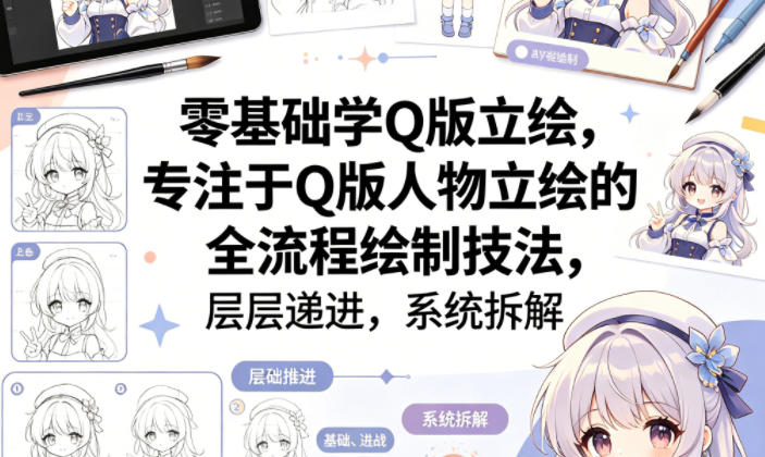 零基础学Q版立绘，专注于Q版人物立绘的全流程绘制技法，层层递进，系统拆解汇创网-网创项目_汇创网_中创网_福缘网_冒泡网_网创项目平台汇创网