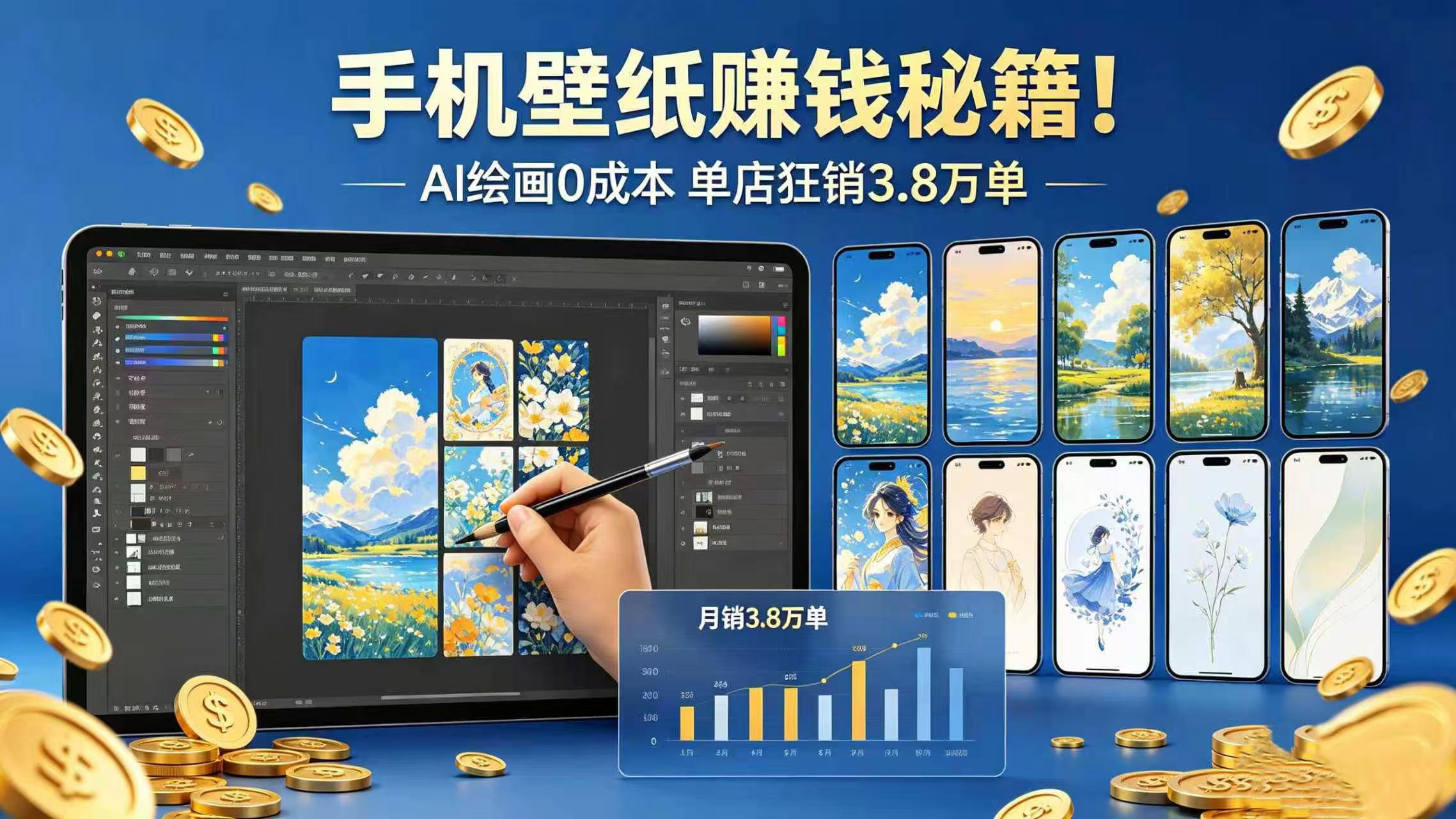 手机壁纸赚钱秘籍！AI 绘画 0 成本 单店狂销 3.8 万单汇创网-网创项目_汇创网_中创网_福缘网_冒泡网_网创项目平台汇创网