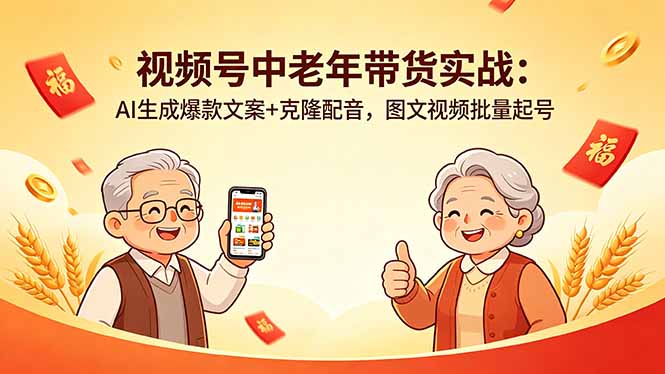 （18396期）视频号中老年带货实战：AI生成爆款文案+克隆配音，图文视频批量起号汇创网-网创项目_汇创网_中创网_福缘网_冒泡网_网创项目平台汇创网