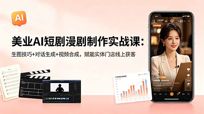 （18536期）美业AI短剧漫剧制作实战课：生图技巧+对话生成+视频合成，赋能实体门店线上获客汇创网-网创项目_汇创网_中创网_福缘网_冒泡网_网创项目平台汇创网