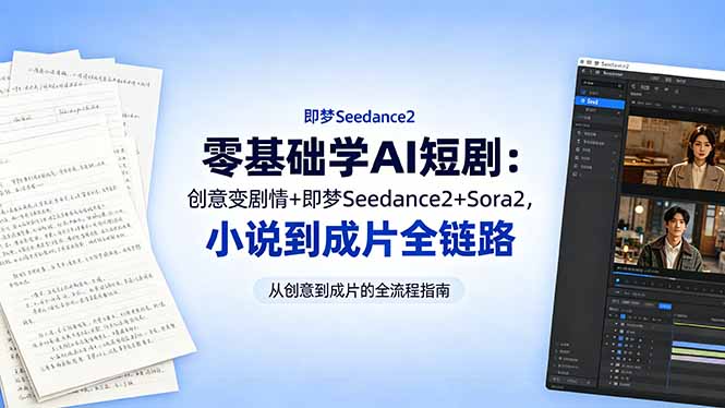 （18537期）零基础学AI短剧：创意变剧情+即梦Seedance2+Sora2，小说到成片全链路汇创网-网创项目_汇创网_中创网_福缘网_冒泡网_网创项目平台汇创网