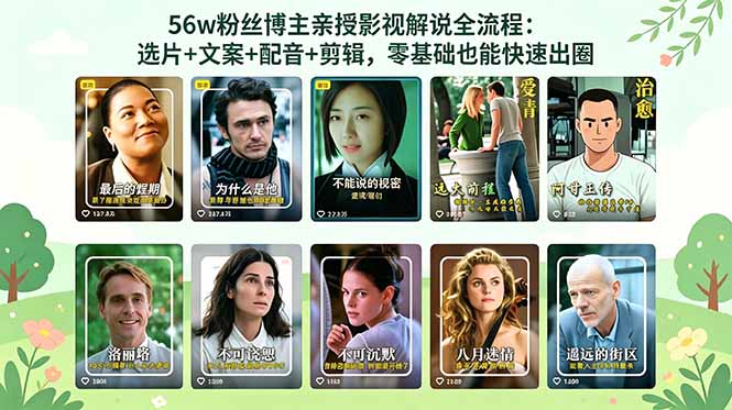 （18579期）56万粉丝博主亲授影视解说全流程：选片+文案+配音+剪辑，零基础也能快速出圈汇创网-网创项目_汇创网_中创网_福缘网_冒泡网_网创项目平台汇创网