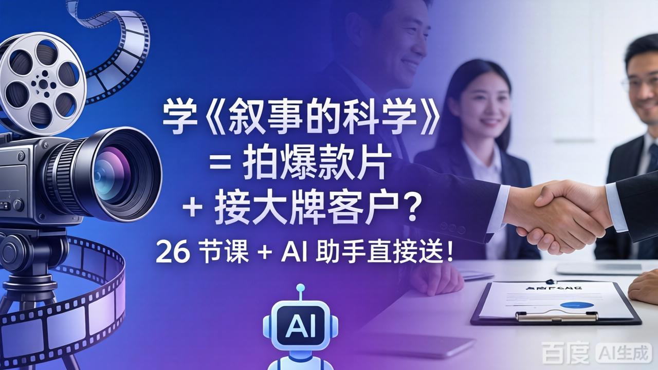 （18302期）学《叙事的科学》= 拍爆款片 + 接大牌客户？26 节课 + AI 助手直接送！汇创网-网创项目_汇创网_中创网_福缘网_冒泡网_网创项目平台汇创网