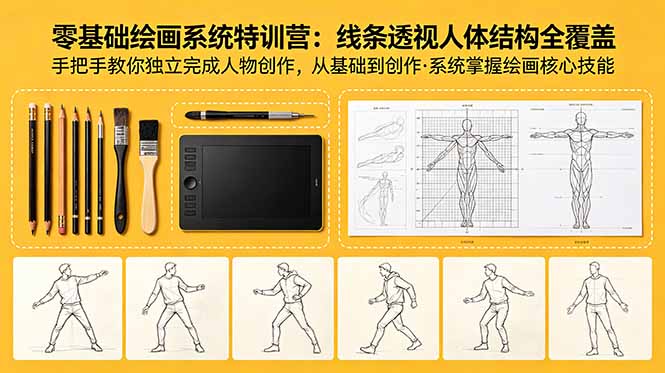 （18615期）零基础绘画系统特训营：线条透视人体结构全覆盖，手把手教你独立完成人物创作汇创网-网创项目_汇创网_中创网_福缘网_冒泡网_网创项目平台汇创网
