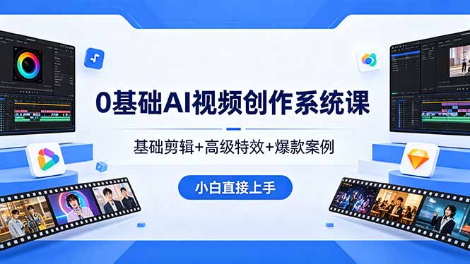 （18354期）0基础AI视频创作系统课，基础剪辑+高级特效+爆款案例，小白直接上手汇创网-网创项目_汇创网_中创网_福缘网_冒泡网_网创项目平台汇创网