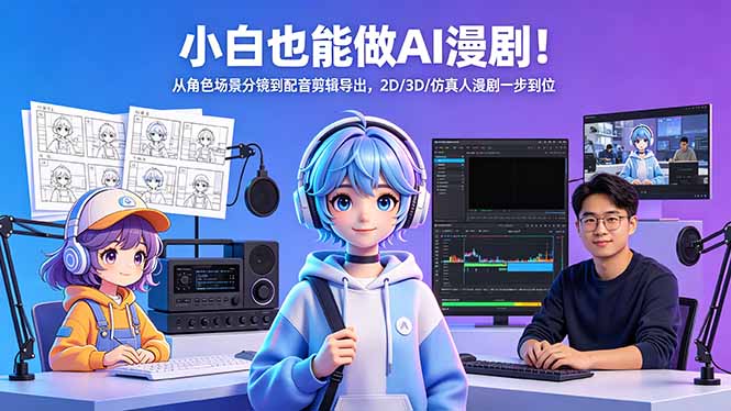 （18343期）小白也能做AI漫剧！从角色场景分镜到配音剪辑导出，2D/3D/仿真人漫剧一步到位汇创网-网创项目_汇创网_中创网_福缘网_冒泡网_网创项目平台汇创网